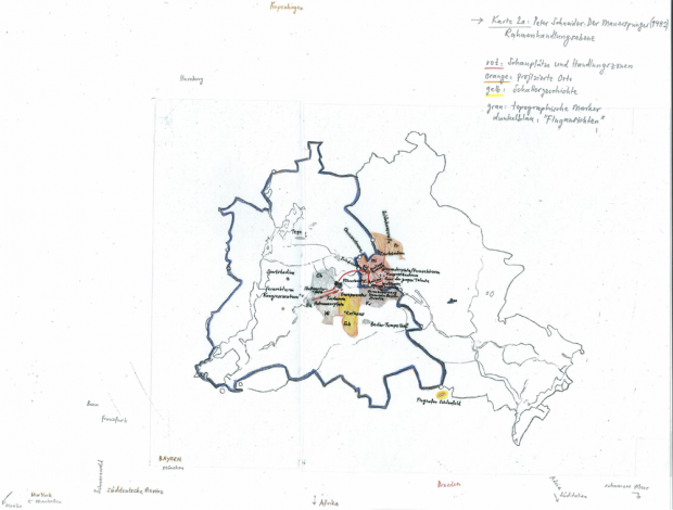 Karte 2a: Peter Schneider Der Mauerspringer (1982) Rahmenhandlungsebene - Karte: Giannina Widmer